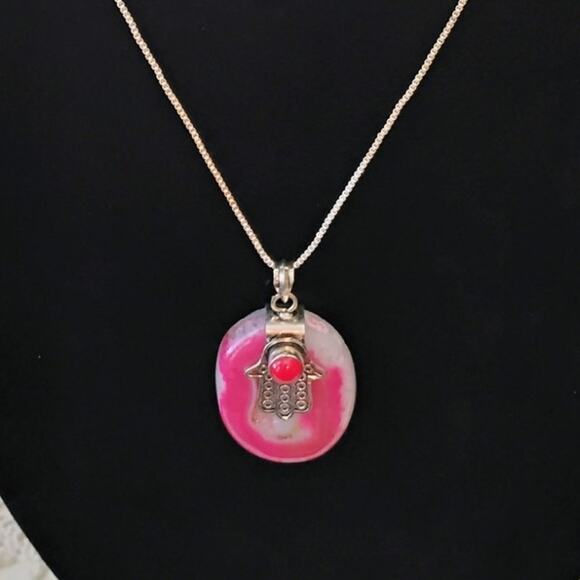 Hasma Hand Eye Pendant 925 Necklace - Picture 2 of 5